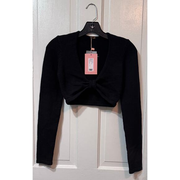 NWT Cult Gaia Black Knit Long Sleeve Melody Crop Top Size M - Picture 1 of 11
